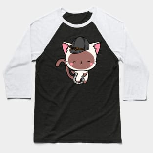 Funny white cat is ready to ride a horse Baseball T-Shirt